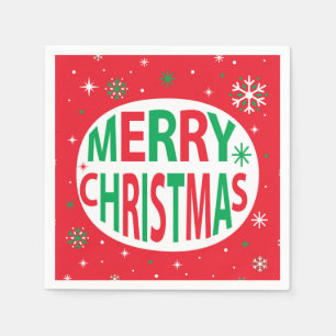 Merry Christmas Modern Red Festive Holiday Napkins