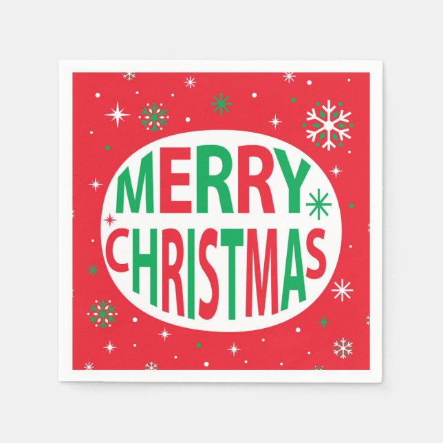 Merry Christmas Modern Red Festive Holiday  Napkins (Front)