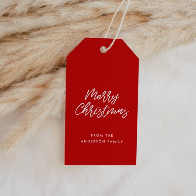 Merry Christmas modern red Gift Tags (Creator Uploaded)