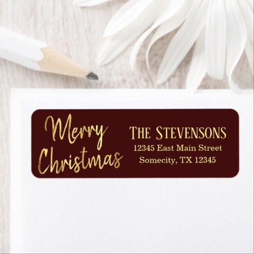 Merry Christmas  Modern Red Gold Trendy Address Label