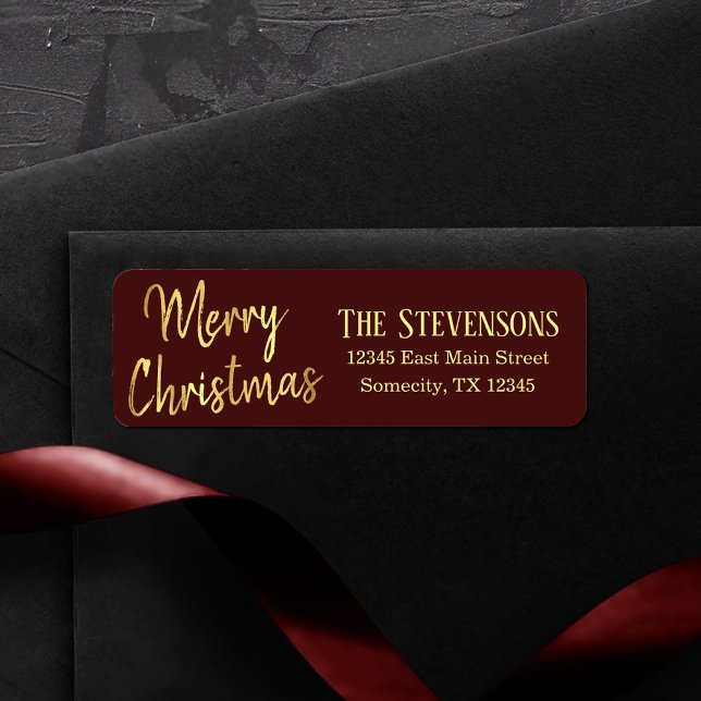 Merry Christmas | Modern Red Gold Trendy Address Label (Creator Uploaded)