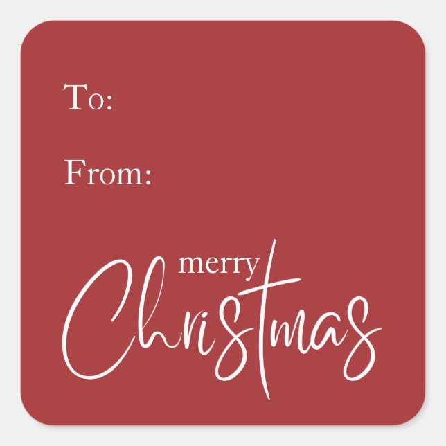 Merry Christmas Modern Red Holiday Gift Square Sticker (Front)