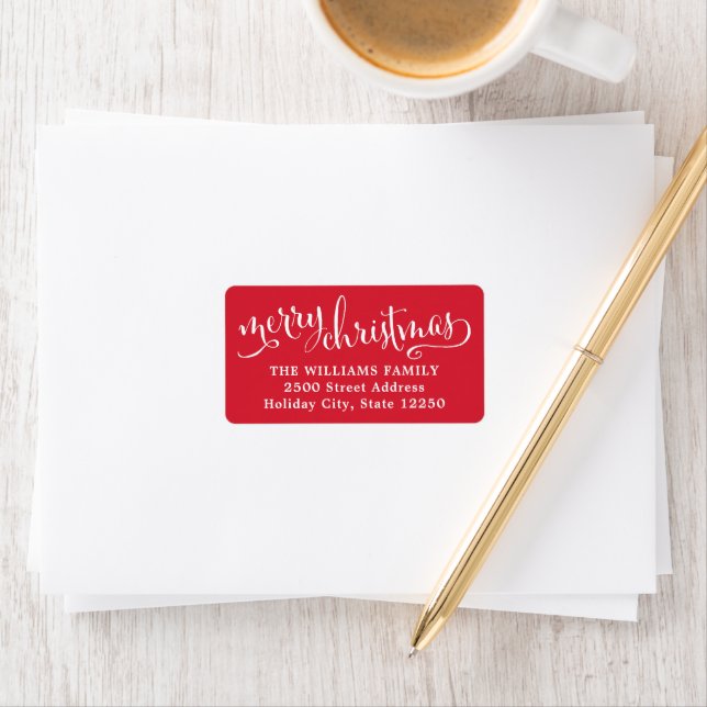 Merry Christmas Modern Red Script Address Label (Insitu)