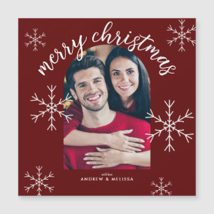 Merry Christmas Modern Red Script Snowflakes