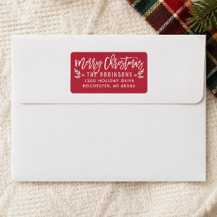Merry Christmas Modern Red Sprig Address Label