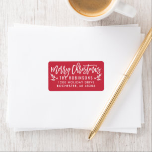 Merry Christmas Modern Red Sprig Address Label
