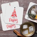 Merry Christmas Modern Red Tree Holiday Square Paper Coaster<br><div class="desc">Christmas tree of red balls and black stars and the greeting MERRY CHRISTMAS are featured on a light gray background is features on these heavy paper coasters. MATCHING items in our collection.</div>