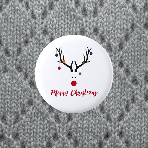 Merry Christmas modern reindeer white Pinback Button