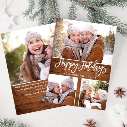 Merry Christmas Modern Rustic 4 PHOTO Greeting Holiday Card