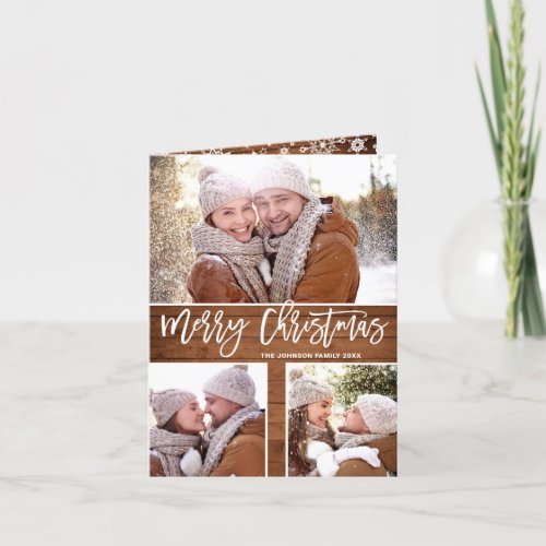 Merry Christmas Modern Rustic 5 PHOTO Greeting Holiday Card