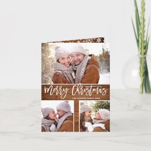 Merry Christmas Modern Rustic 5 PHOTO Greeting Holiday Card