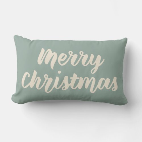 Merry Christmas Modern Rustic Script Mint Green Lumbar Pillow