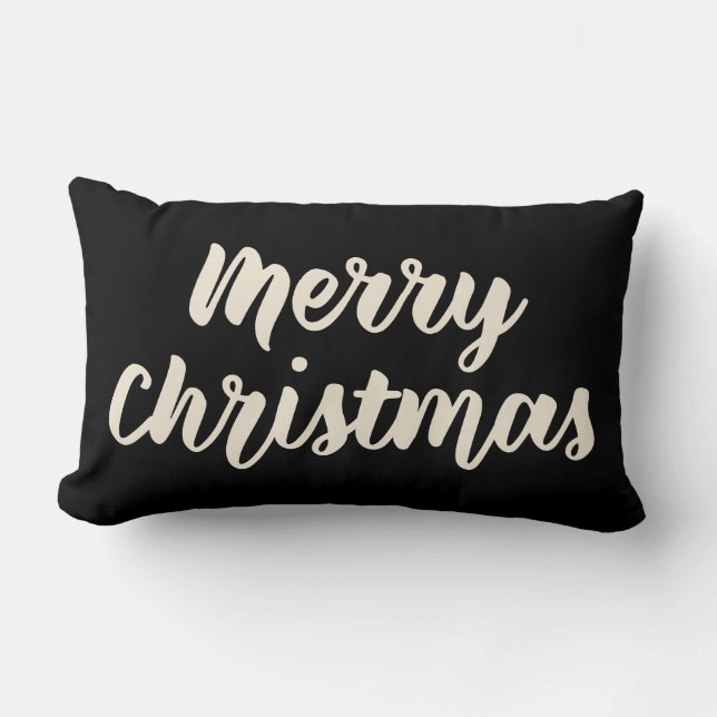 Merry Christmas Modern Rustic Simple Script Black Lumbar Pillow (Front)