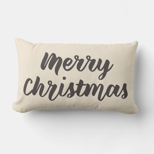 Merry Christmas Modern Rustic Simple Script Brown Lumbar Pillow (Front)