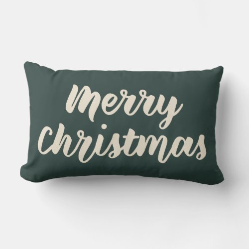 Merry Christmas Modern Rustic Simple Script Green Lumbar Pillow