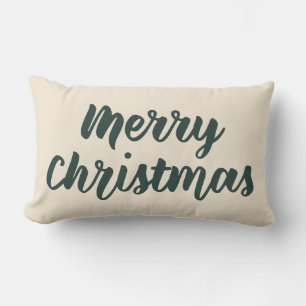 Merry Christmas Modern Rustic Simple Script Green Lumbar Pillow