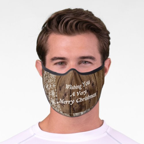 Merry Christmas Modern Rustic Wood Snowflake  Premium Face Mask