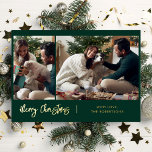 Merry Christmas Modern Script 2 Photos Gold Foil Holiday Card<br><div class="desc">Cherish your family's precious moments this holiday season with our custom photo collage Christmas card. This unique greeting card showcases a beautifully arranged collection of your favorite family photographs, artfully combined to create a festive and heartwarming design. Personalize it with 2 of your most treasured snapshots, from candid moments to...</div>