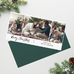 Merry Christmas Modern Script 3 Photo Collage  Holiday Card<br><div class="desc">Cherish your family's precious moments this holiday season with our custom photo collage Christmas card. This unique greeting card showcases a beautifully arranged collection of your favorite family photographs, artfully combined to create a festive and heartwarming design. Personalize it with up to 3 of your most treasured snapshots, from candid...</div>