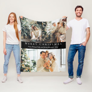 merry christmas modern script 3 photos black fleece blanket