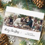 Merry Christmas Modern Script 3 Photos Holiday Card<br><div class="desc">Cherish your family's precious moments this holiday season with our custom photo collage Christmas card. This unique greeting card showcases a beautifully arranged collection of your favorite family photographs, artfully combined to create a festive and heartwarming design. Personalize it with up to 3 of your most treasured snapshots, from candid...</div>