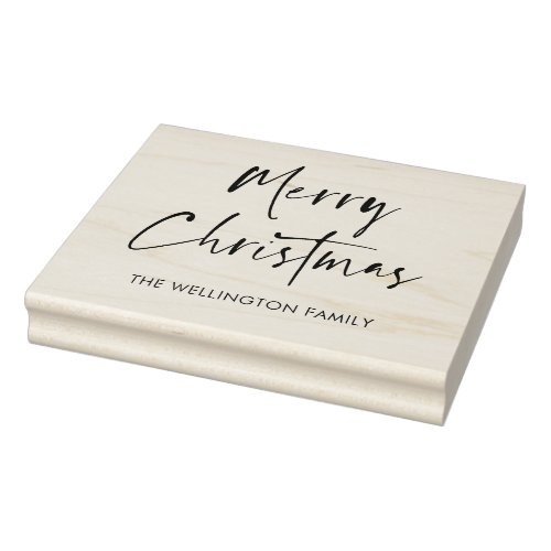 Merry Christmas Modern Script Gift Wrap Family Rubber Stamp