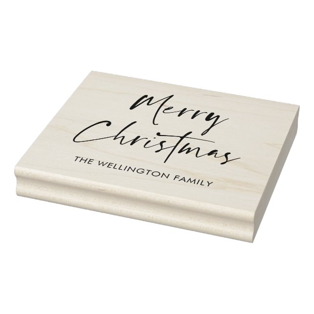 Merry Christmas Modern Script Gift Wrap Family Rubber Stamp (Stamp)