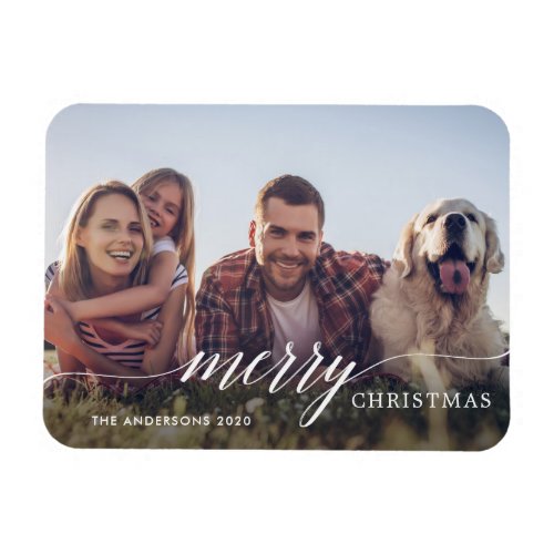 Merry Christmas Modern Script Holiday Photo Magnet