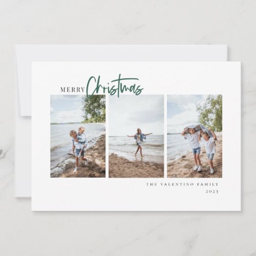 Merry Christmas Modern Script Minimalist Photo Holiday Card