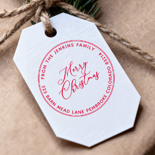 MERRY CHRISTMAS Modern Script Name Return Address Self-inking Stamp