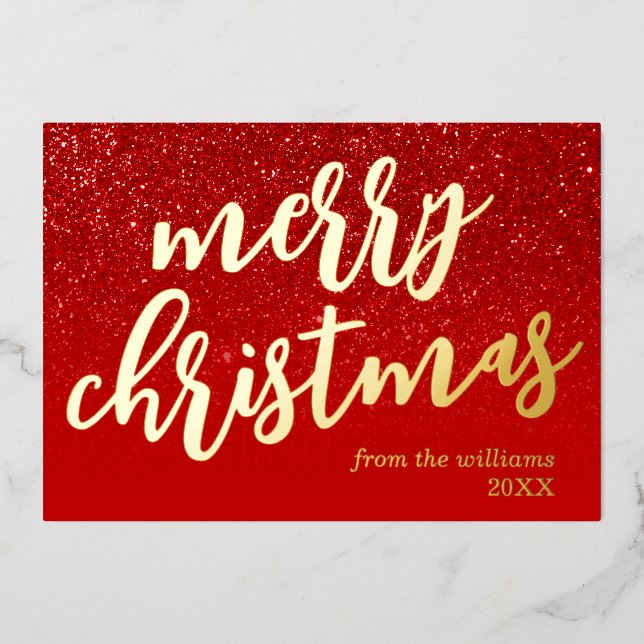 Merry Christmas Modern Script Non Photo Foil Holiday Card (Front)