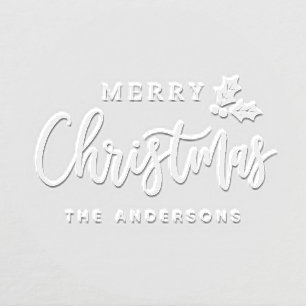 Merry Christmas Modern Script Personalized Holiday Embosser