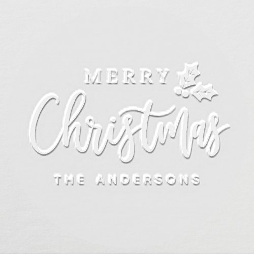 Merry Christmas Modern Script Personalized Holiday Embosser