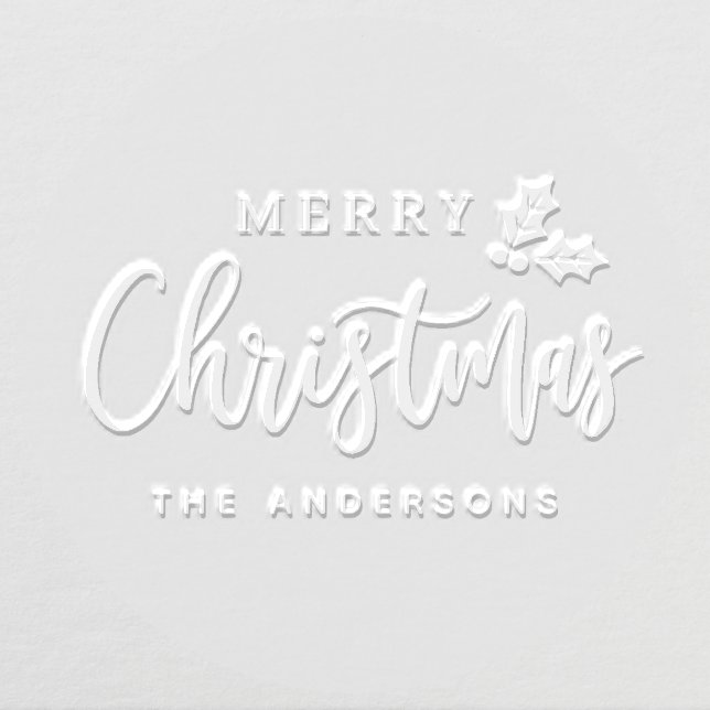 Merry Christmas Modern Script Personalized Holiday Embosser (Design)