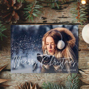 Merry Christmas Modern Script Photo 2 Card
