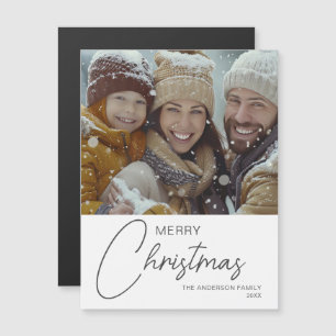 Merry Christmas Modern Script Photo Magnetic Card