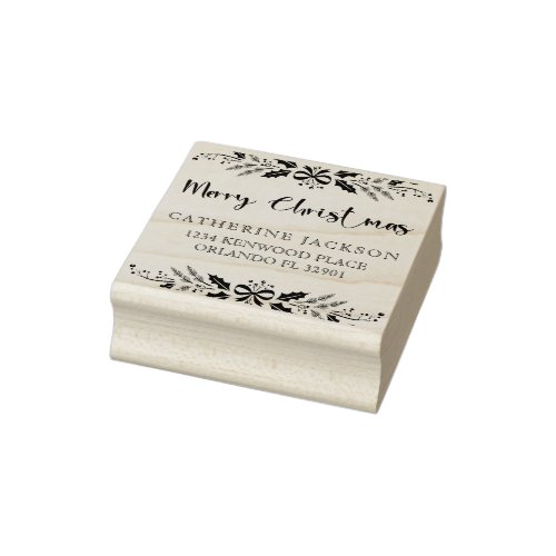 Merry Christmas Modern Script Return Address Rubber Stamp