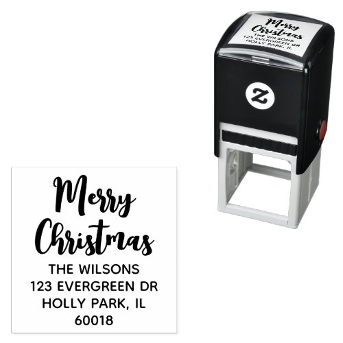 Merry Christmas Modern Script Return Address Self_inking Stamp