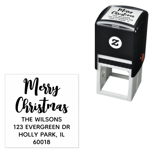 Merry Christmas Modern Script Return Address Self-inking Stamp (In Situ)