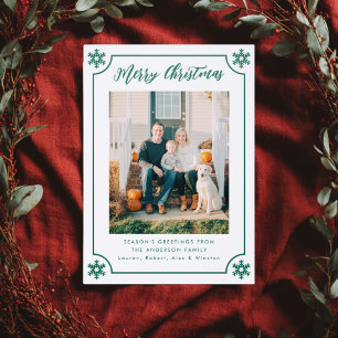 Merry Christmas Modern Script Snowflake Holiday Letterpress Photo Cards