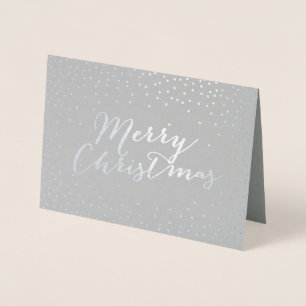 Merry Christmas Modern Silver Foil Confetti Dots Card