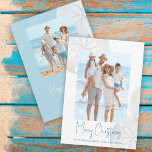 Merry Christmas Modern Simple Blue Sand Dollar  Holiday Card<br><div class="desc">This design features merry Christmas modern beach coastal, family photo 1 one picture, botanical traditional classic ocean blue, sky sea life coastal living, elegant unique tropical minimalist, a modern elegant simple trendy, with modern calligraphy script font, nautical simple and minimal, family vacation photo holiday card, a Christmas holiday photo cards...</div>
