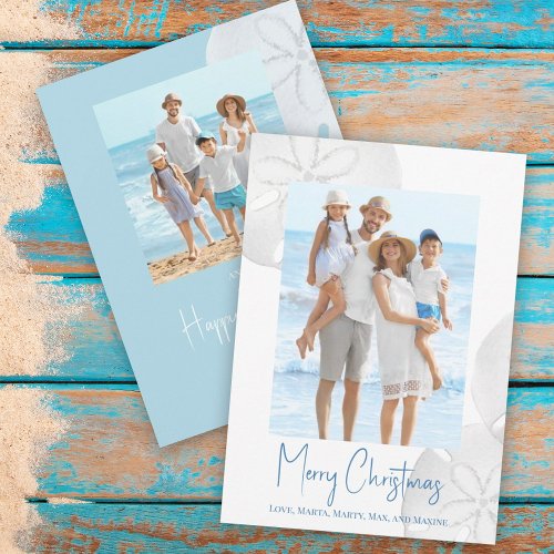 Merry Christmas Modern Simple Blue Sand Dollar  Holiday Card