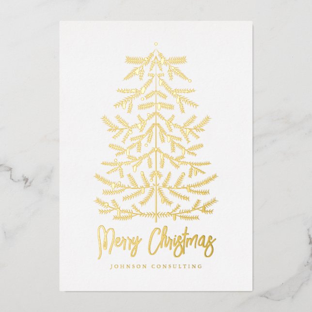 Merry Christmas Modern Simple Christmas Tree Foil Holiday Card (Front)