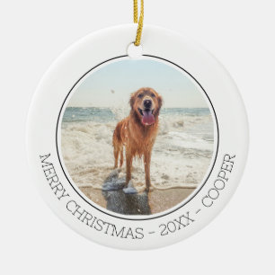 Merry Christmas Modern Simple Cute Dog Pet Photo Ceramic Ornament
