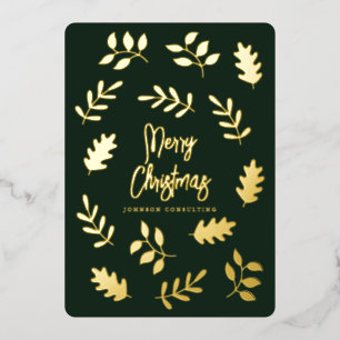 Merry Christmas Modern Simple Foliage Botanical Foil Holiday Card