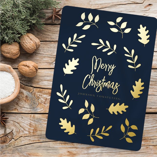 Merry Christmas Modern Simple Foliage Botanical Foil Holiday Card (Creator Uploaded)