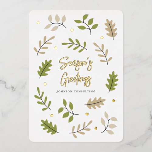Merry Christmas Modern Simple Foliage Botanical Foil Holiday Card