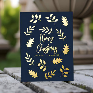 Merry Christmas Modern Simple Foliage Botanical Foil Holiday Postcard