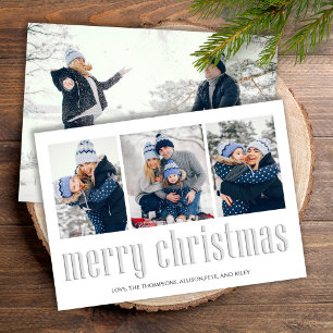 Merry Christmas Modern Simple Mistletoe 4 Photo Holiday Card